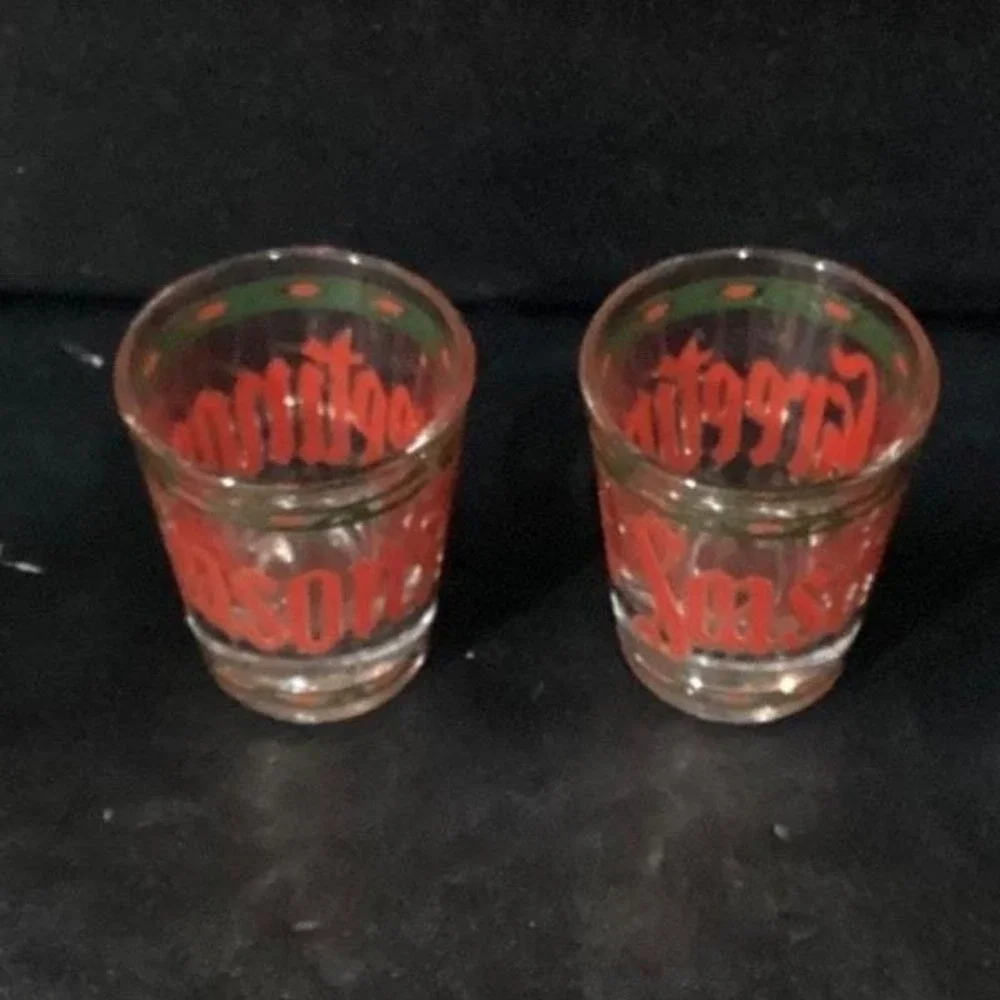 Culver Seasons‎ Greeting Shot Glasses, Set of 2, Vintage Stained Glass Design